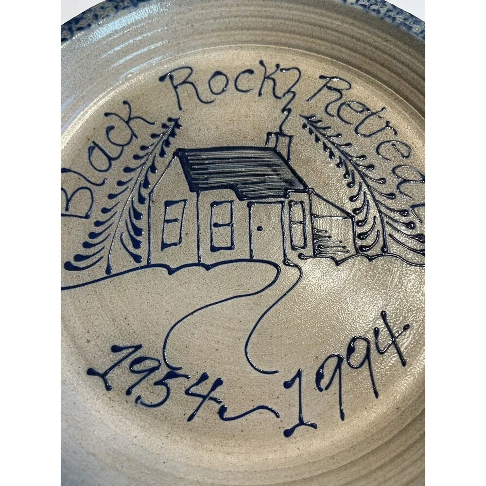 Vintage Eldreth Pottery Salt Glaze Blue Gray Pie Dish “Black Rock Retreat